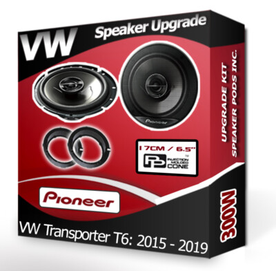 VW Transporter T6 Front Door Speakers Pioneer car speakers + adapter rings 300W