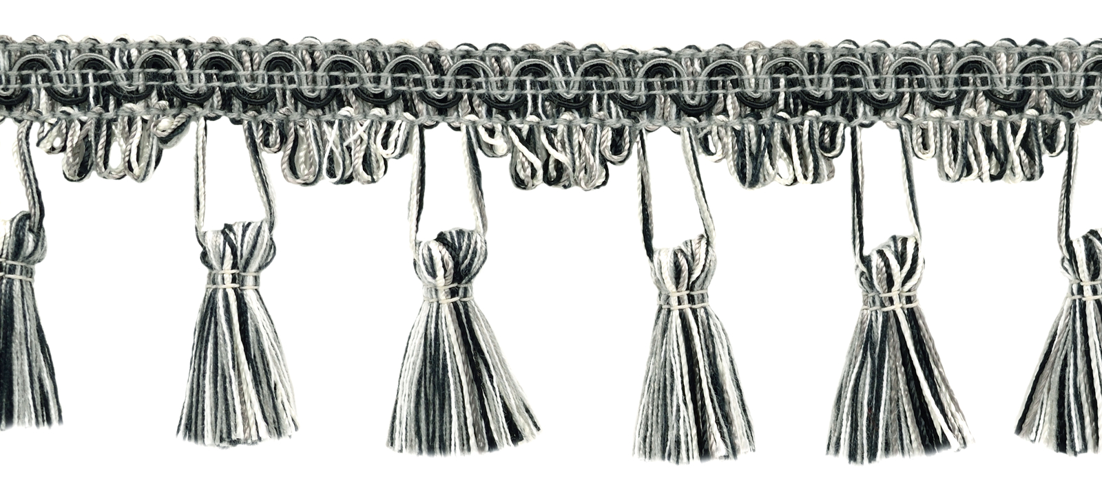 Black, Medium Grey, Vanilla / 2.5"" Tassel Fringe Trim / Tuxedo [24 Yards]