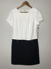Tommy Hilfiger Shift Dress Black White Gold Accents Size 6 Color Block *NWT $99