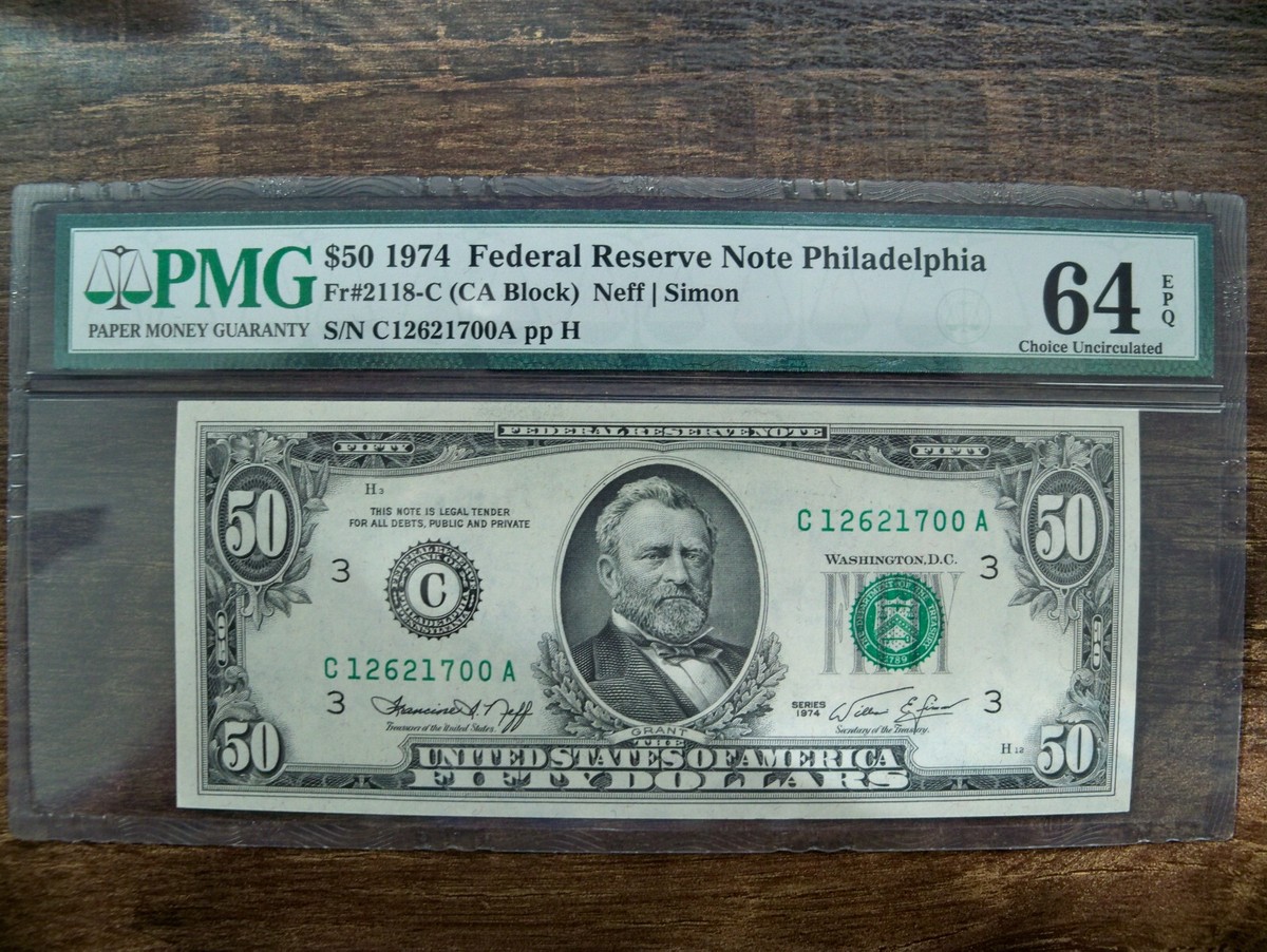 1974 $50 FIFTY DOLLAR BILL PMG 65/64 EPQ GEM UNCIRCULATED 3