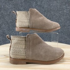 Toms Boots Youth 2 Deia Ankle Bootie Beige Side Zip Comfort Round Toe 10010722