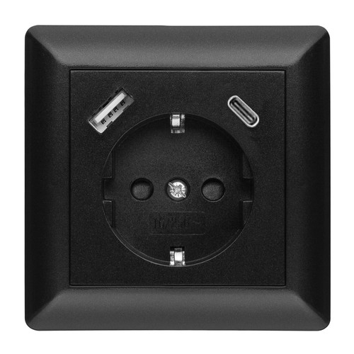 Steckdose mit USB-A & USB-C 3.400 mA Schnellladung passend für GIRA E2 Schwarz - Bild 1 von 3