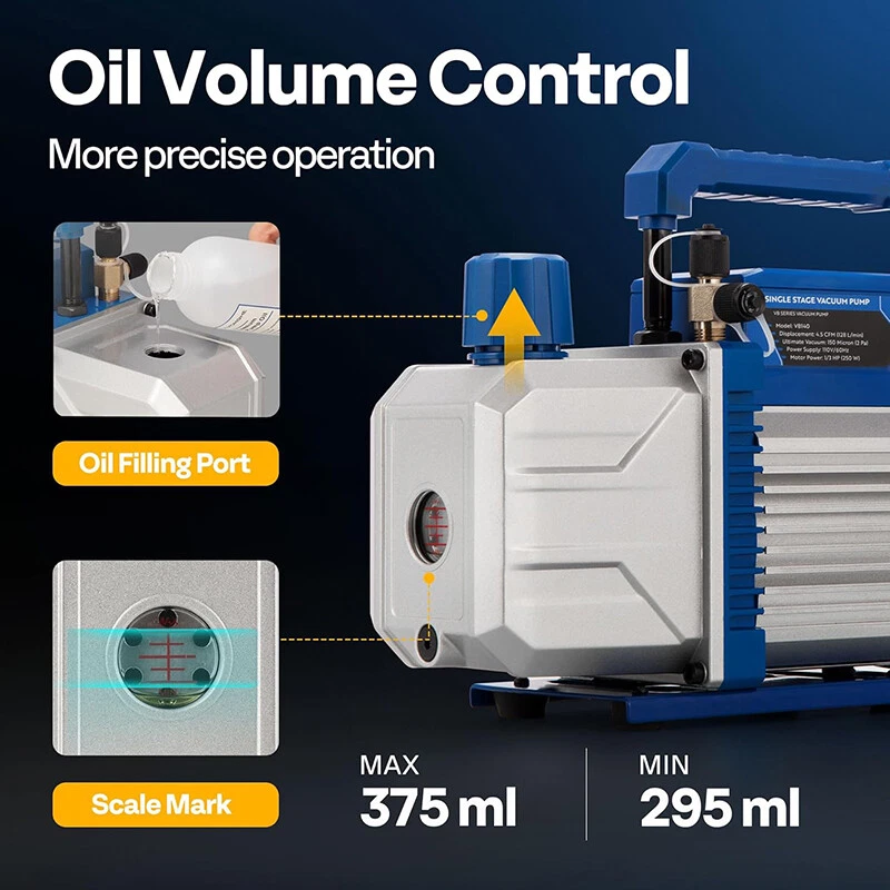 Bomba de vacío de aire 4,5 CFM 1/3 HP R32 R1234yf R134a R22 R410a Foto 4 de 4