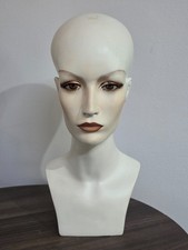 Vtg 70's Ghost White Mannequin Female Head Bust for Wigs Hats Jewelry Goth 16"