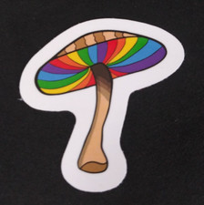 Bright Colorful Retro Psychedelic Mushroom Sticker 2" x 1.78" AE 
