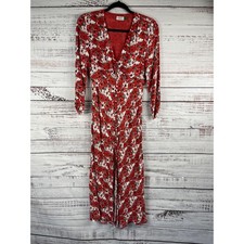 RIXO London Dress Women's Small Red Floral Katie V Neck Button Midi 3/4 Sleeve