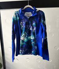 Tek Gear DryTek Women's Blue Abstract 1/4 Zip Mock Neck Long Sleeve Top L