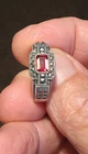 Vintage Sterling Silver Red Stone and Marcasite Ring size 7 3/4"