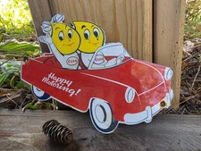 VINTAGE ESSO GASOLINE OIL DROP BOY GIRL PORCELAIN GAS AUTOMOBILE PUMP SIGN.