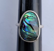 Sterling Silver Abalone Paua Shell Ring Size 8 With Clear Accent Stone