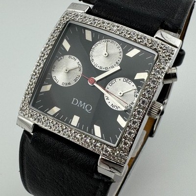 DMQ Quartz Watch DQ/4029 Unisex Silver CZ Stone Square Triple Date New Battery