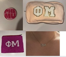 Phi Mu Sorority Accessories Lot: Beaded Wallet Makeup Bag Coaster Necklace