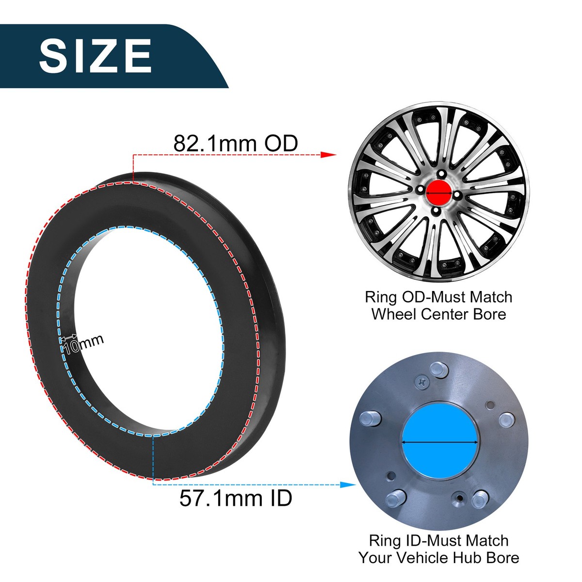 Aluminum Hub Rings 70.1mm To 58.1mm 4pcs Hub Centric Rings  70.1mm OD To  58.1mm ID, Aluminum Alloy, Reduces Vibration For Car Wheels