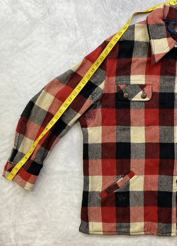 Vintage 40s 50s Buffalo Plaid Shirt Jacket Size 52 Hunting Rare Talon Zipper - Image 4 of 4