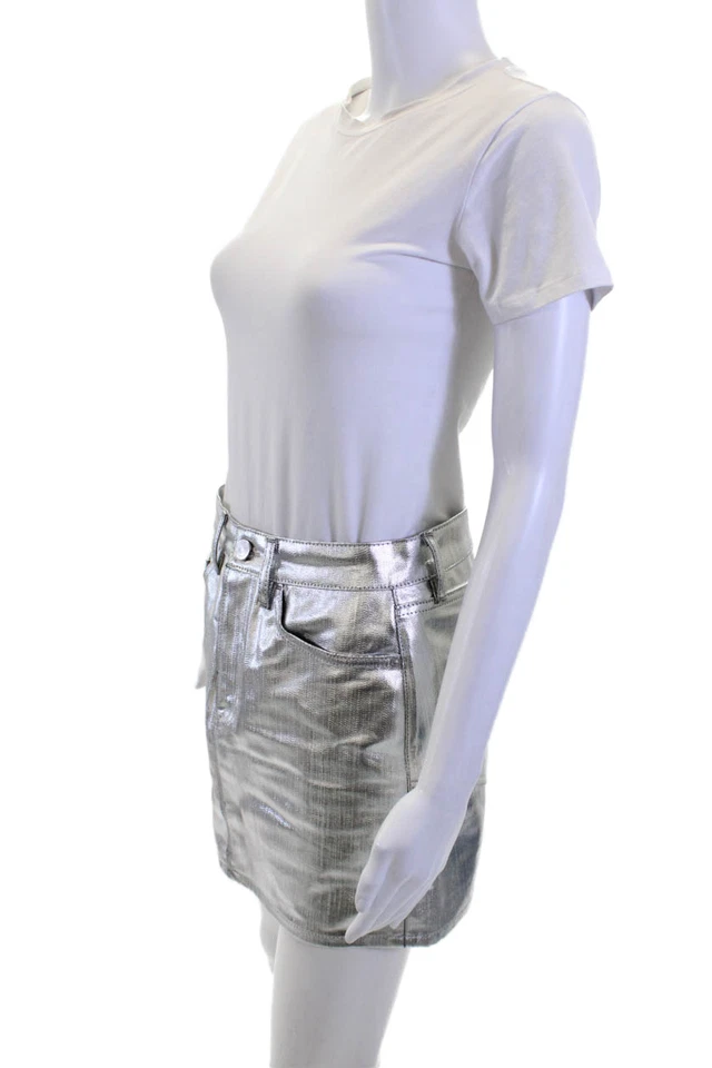 Frame Women Mini Pencil Skirt Gray 100% Cotton Size 26 - Image 2 of 4