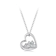 Women S925 Sterling Silver Mountain Heart Necklace Zircon Sparkling Peak Pendant