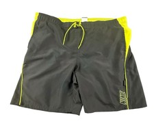 Nike Mens Swim Trunks Large Grey Neon Yellow Mesh Lined Board Shorts TFSS0251
