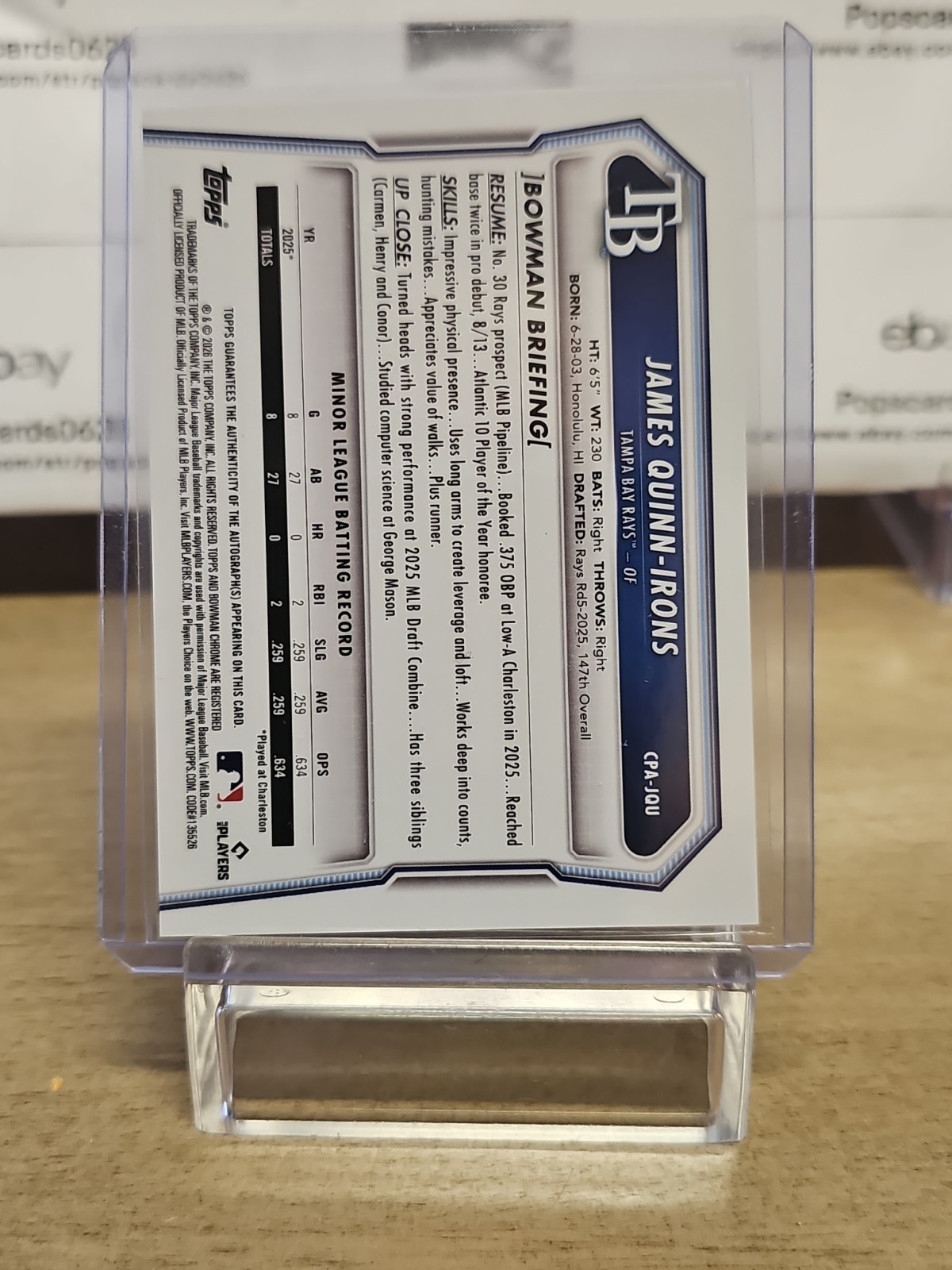 2026 Bowman Chrome #CPA-JQU JAMES QUINN-IRONS AUTO SHARP view 10