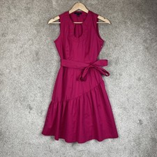 Banana Republic Dress Womens 0 Fuchsia Cotton Blend Sleeveless Flare Tie- 4265