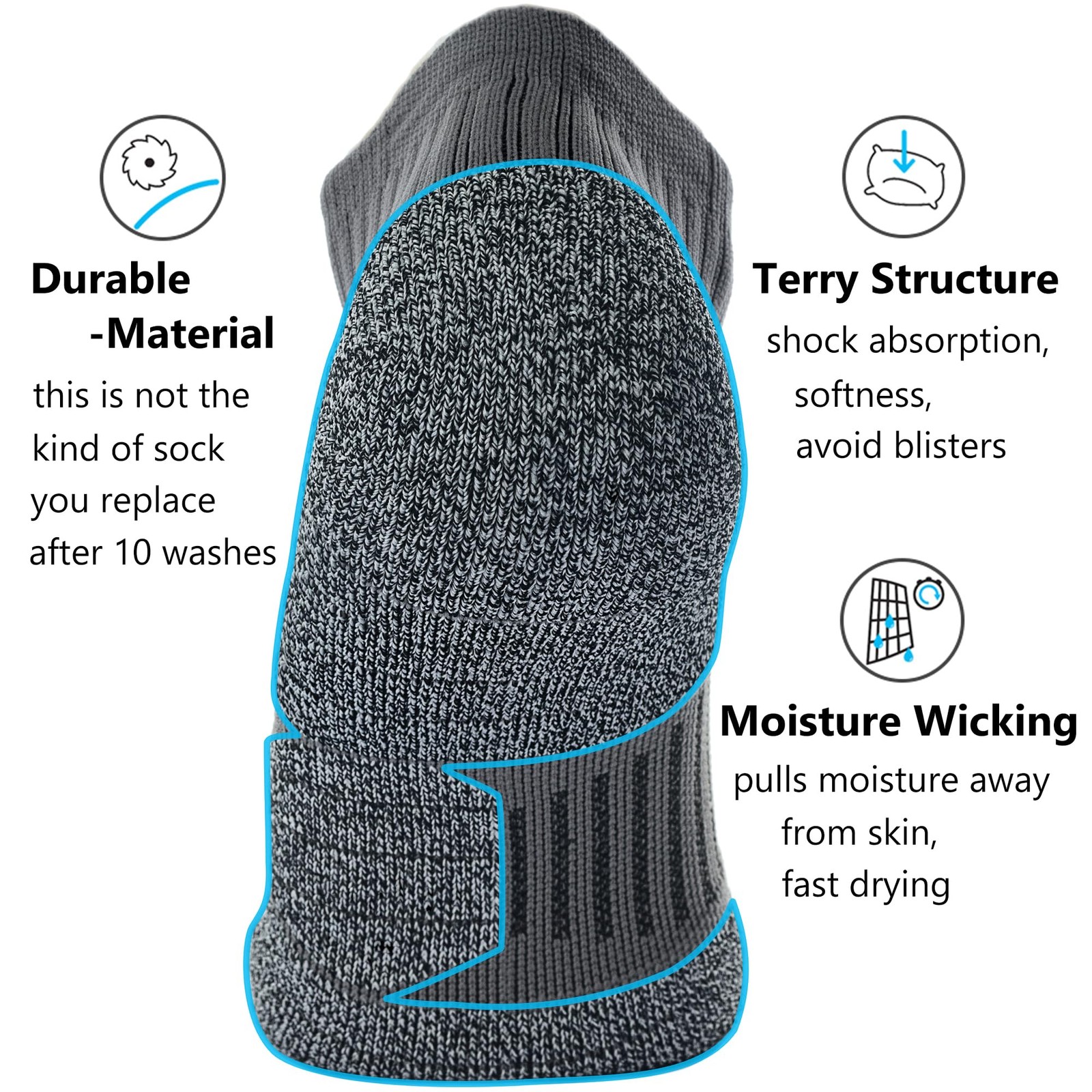 Unisex Cushioned Compression Athletic Ankle Socks Multipack, 6-pairs Black Ch... alternate view 4