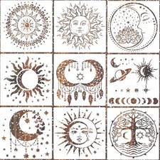 9 Pieces Large Mandala Sun and Moon Stencil 11.81 x inches, White clear