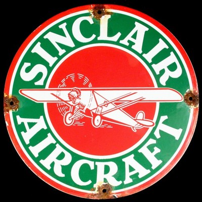 Vintage Sinclair Aircraft Enamel Metal Porcelain Sign 11 3/4'' Gasoline Station