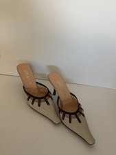 Vintage Prada Pointed Toe Mule Heels Cream Black Leather 36.5