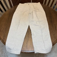 Vintage Dockers Pants Mens 36x29 Linen Cotton  Chino Pleated Cuffed Loose Fit