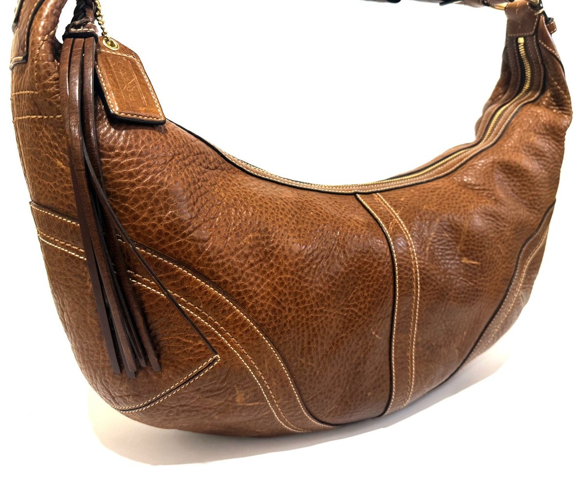 NICE COACH Y2K SOHO TOBACCO WHISKEY PEBBLED LEATHER BRAIDED LARGE