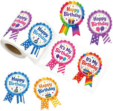 300 Pcs Colorful Birthday Stickers Roll, 2 X 2.75 Inch Self Adhesive Labels