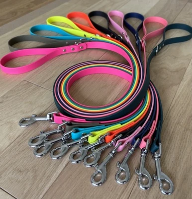 HANDMADE BioThane® Waterproof Dog Lead 25 Colours Silver Hardware