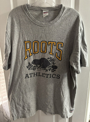 Vtg 90s Roots Canada Beaver Athletics Shirt Mens Medium Gray Short Sleeve READ