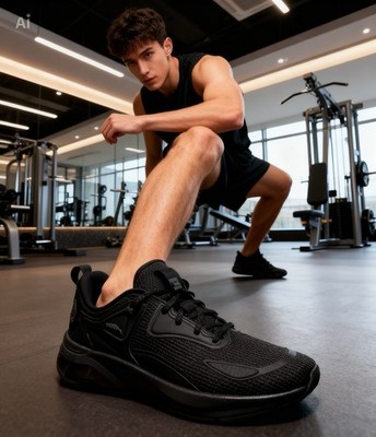 Shoes men s Black Textile Low Top Lightweight Athletic Sneaker