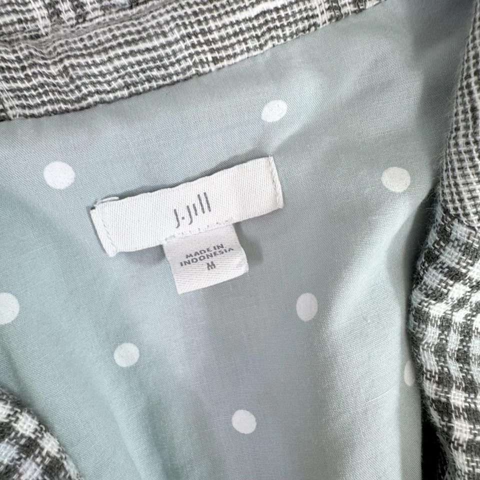 Blazer para mujer Jill gris medio a cuadros forro a lunares mezcla de lino chaqueta trabajo Foto 3 de 4