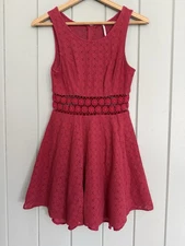 Free People Daisy Waist Sleeveless Fit & Flare Lace Dress 2 Red Skater