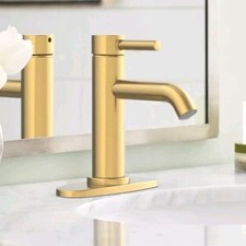 Allen Roth Harlow Brushed Gold Single Hole 1-handle Bathroom Faucet w/ Popup