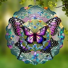 Stainless Steel Butterfly Wind Spinner Hanging Sculptures 3D Yard Garden Decor