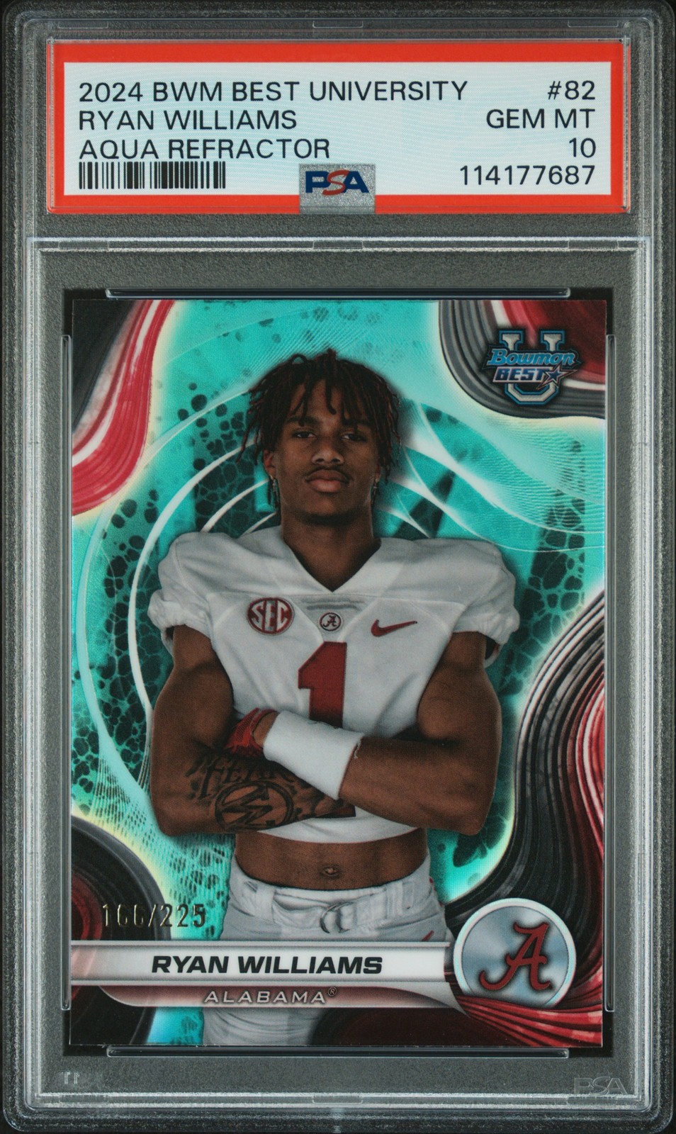 Ryan Williams 2024 Bowman Best University #82 Aqua Refractor /225 PSA 10