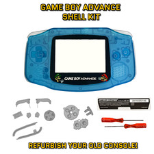 GBA Nintendo Game Boy Advance Replacement Housing Shell Screen Clear Blue Mario