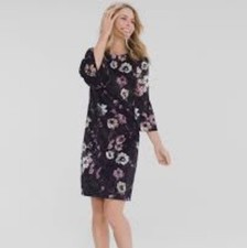 Vestido Chico’s Negro Terciopelo Floral Manga Campana Forrado Talla 1 M 8/10 Nuevo sin Etiquetas