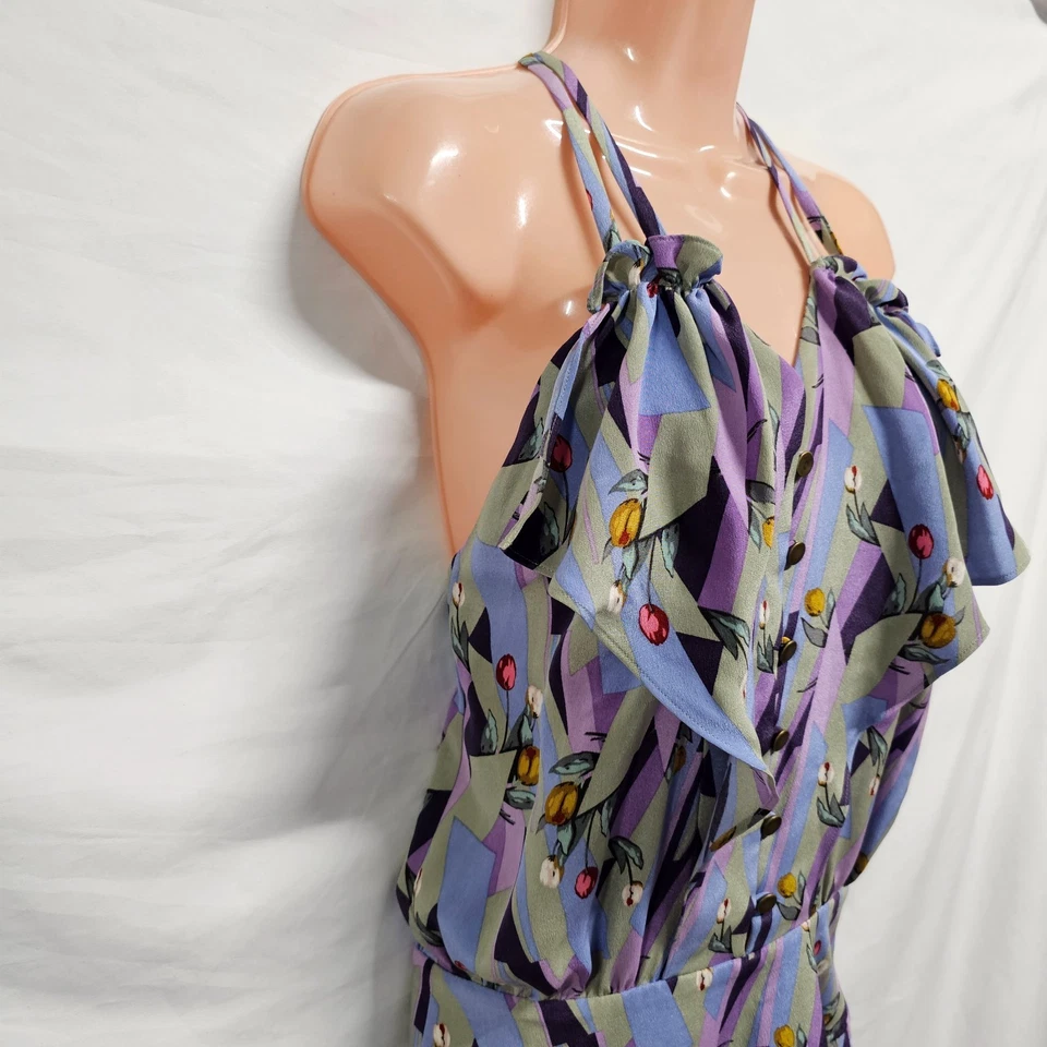 Mono Mayle Flare Mujer Floral Seda Espalda Abierta Ajustado Talla 4 Lavanda Foto 4 de 4