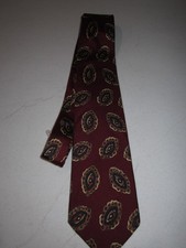 Vtg LANDS' END Men's 100 Silk Tie  Maroon  Floral  Hand Sewn in the USA 