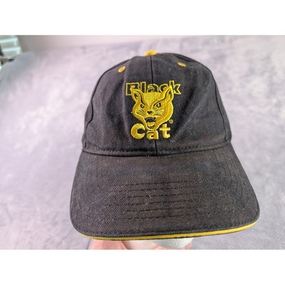 Black Cat Fireworks Baseball Hat Black Yellow Embroidered Adjustable Strap Cap