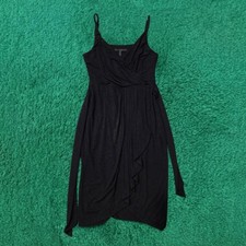 White House Black Market Dress Sz 0 Black Faux Wrap Sleeveless Ruched LBD Midi
