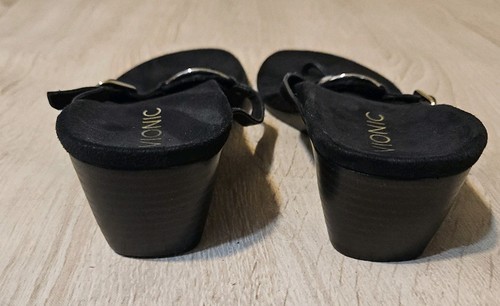 VIONIC 380 Orchid Black Gold Medallic Wedge Heel Thong Sandal Size US 7.5 ? - Picture 4 of 8