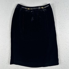 Vintage Celine Skirt Women s 43 Black Velvet Gold Chain Accent Midi A-Line