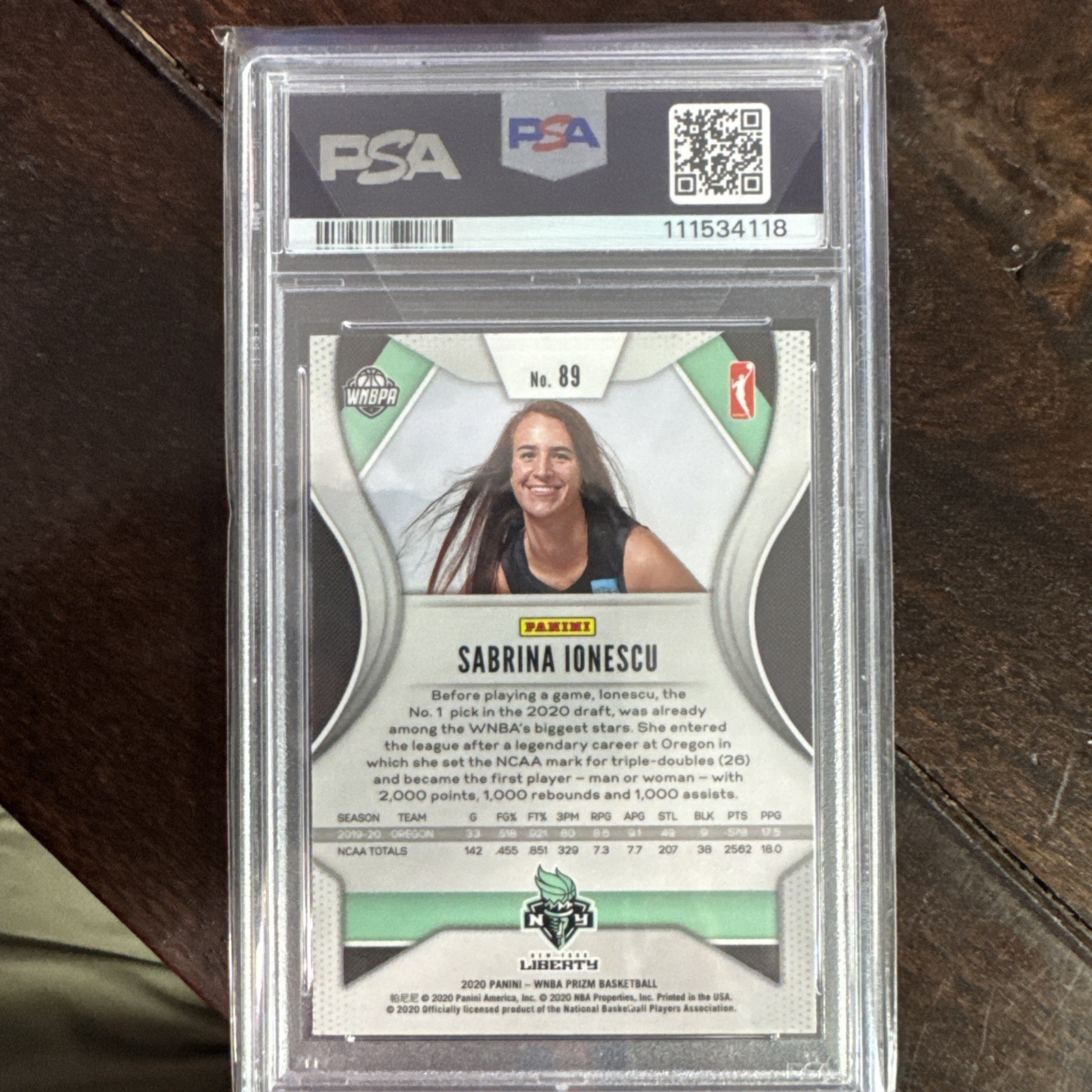 2020 Panini Prizm WNBA #89 Sabrina Ionescu RC PSA 10 Liberty Future HOF view 4