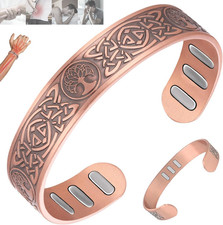 Bracelet for Men 9X Ultra Strength Magnet Adjustable  99.9 Pure Copper, Tree o