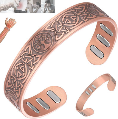 Bracelet for Men 9X Ultra Strength Magnet Adjustable | 99.9% Pure Copper, Tree o