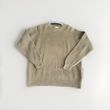 LL Bean Sweater Mens XLT Army Green Thick Cotton Pullover Military Knit